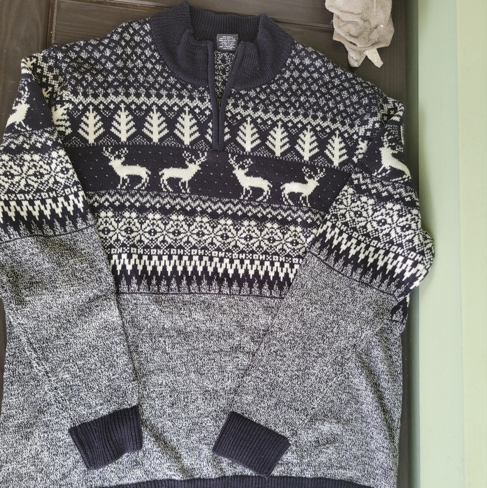 Jake Austin Black & White Knit Ski winter Sweater with Deer XXL. nice